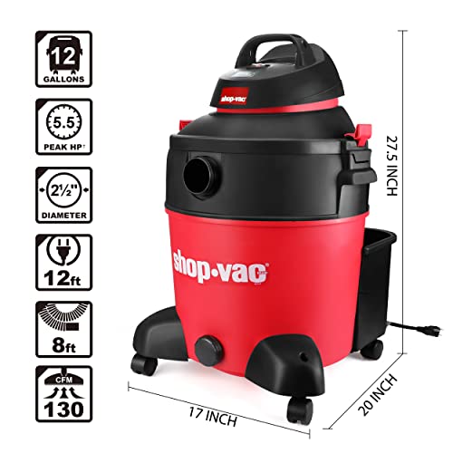 Shop-Vac 12 Gallon 5.5 Peak HP Wet/Dry Vacuum, SVX2 Motor Technology, 3 in 1 Function Portable Shop Vacuum with Cart, Attachments, Drain Port. 5973036 - Image 5