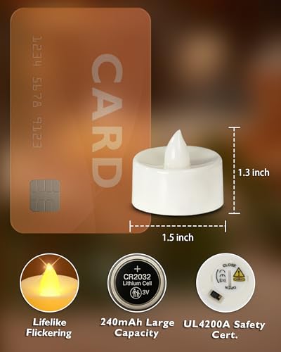 Image of Homemory 24-Pack Flameless LED Tea Lights Candles Battery Operated, 200+Hour Fake Electric Candles TeaLights for Votive, Halloween, Ofrenda, Diya, Wedding Centerpiece Table Decor, Funeral, Christmas