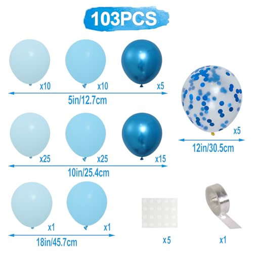 Baby Blue Balloon Arch Kit, 99pcs Sky Blue Balloon Arch Garland Kit with Metallic Light Blue Macaron Blue Confetti Balloon for Birthday Party Decoration, Baby Shower, Welcome Baby Boy, Christening