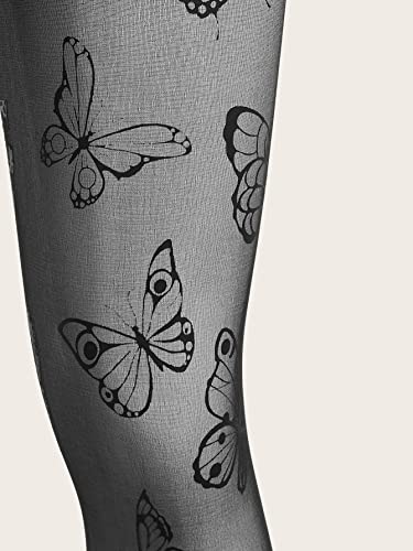 Verdusa Women's Casual Fishnet Tights Butterfly Pattern Tights Stockings Mesh Pantyhose Stockings Leggings Black One-Size #TOP5