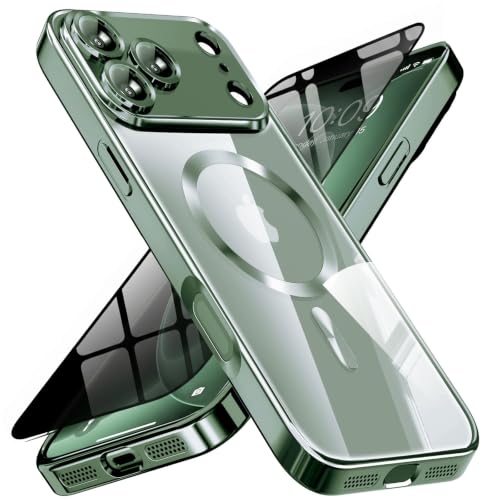 Image of Magnetic for 18 Pro Max Case with Privacy Screen Protector & Full Camera Cover,[Non-Yellowing] Shockproof Clear Phone Case Compatible with MagSafe Women Girls for 18 ProMax,Dark Green