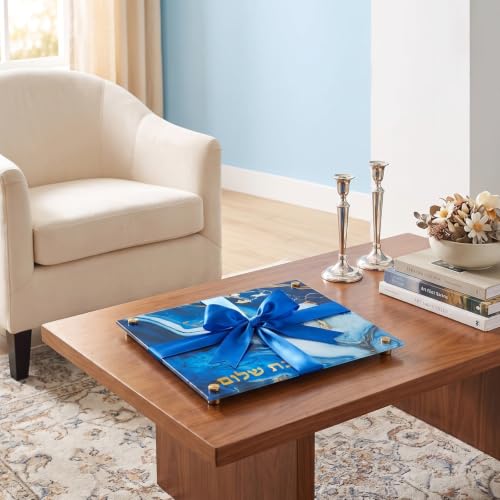 Tabla de cortar rectangular de vidrio 38 cm diseño mármol azul miniatura 6