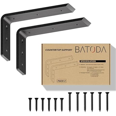 BATODA 10” Countertop Support Brackets (2 pcs) for Granite - Heavy Duty L Shelf Bracket - Wall Mounted Support for DIY Open Shelving – Blind Shelf Support - Shelving Mounting (10 Inch Pack 2) Cover
