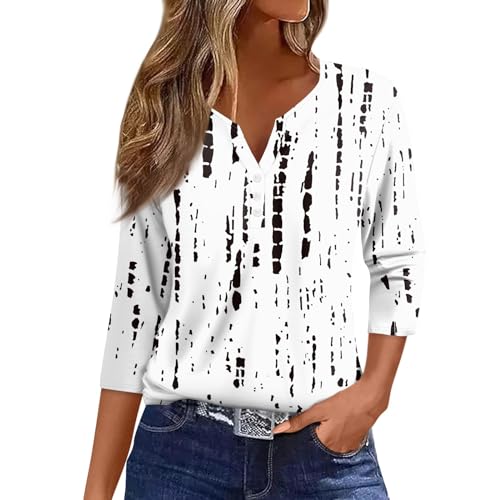 Damen Shirt, Baumwolle, S, Multicolored with White, V-Ausschnitt, 3/4 Ärmel, Blumenmuster, Gestreift, Casual, Frühling, Herbst, S, 1 Count