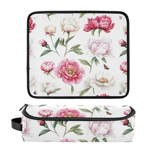 Bolso de viaje impermeable y tapete resistente al calor para planchas y rizadores de cabello Red Unique Peonies miniatura 3