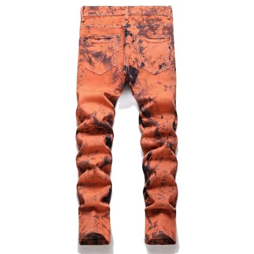 Men's Personality Orange Jeans Fashion Vintage Stretch Slim Casual Denim Pants Streetwear Hip Hop Trousers3