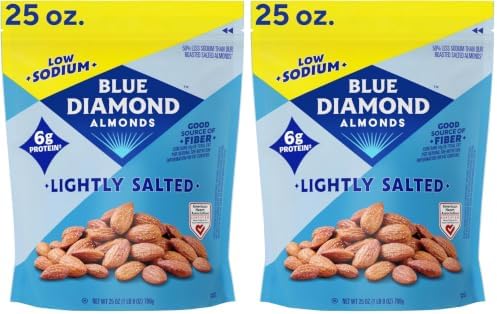 Blue Diamond Almonds Low Sodium Lightly Salted Snack Nuts, 25 Oz Resealable Bag (Pack of 2)