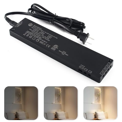 Image of VST 60W LED Power Supply, 100-240V AC to 24V DC Low Voltage Transformer with JST Ports, Adapter for Strip Lights and Cabinet Lighting, ETL Listed