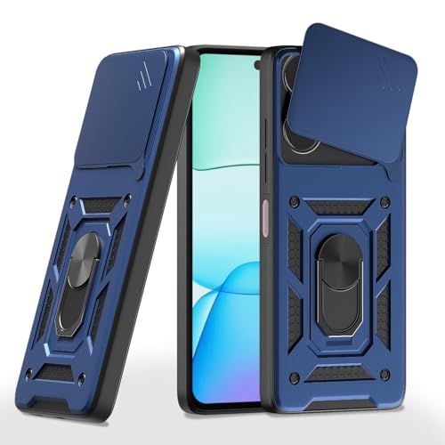 Image of Luxe Back Cover for Poco M6 Plus 5G / Redmi 13 5G | D10 Tough Armor | Sliding Camera Shield | 360 Protection | Kickstand Ring Holder | Military-Grade Shockproof Bumper