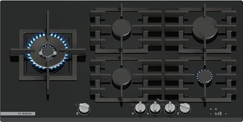 Serie 8, Plaque de cuisson à gaz, 90 cm, Verre trempé, Noir, PRS9A6H40