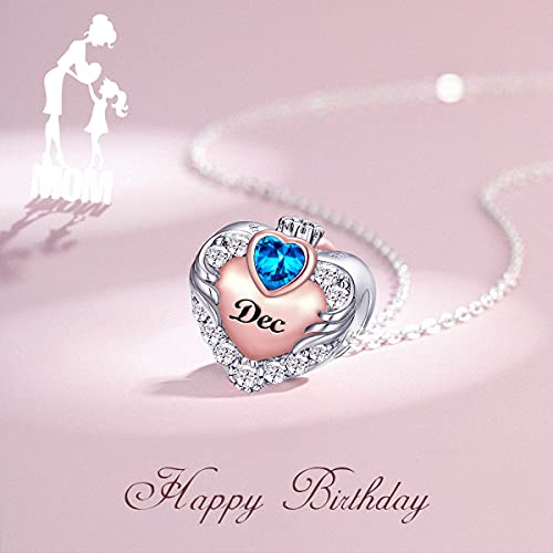 Image of FOREVER QUEEN Birthstone Charm for Bracelet 925 Sterling Silver Rose Gold Love Heart Mom Charms Bead for Bracelet, Best Birthday Valentine's Mother's Day Gift for Mom With Jewelry Box
