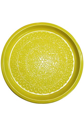 Orientalisches rundes Tablett aus Metall Tatmanur Gelb 40cm groß | Marokkanisches Teetablett Bunt | Orient…