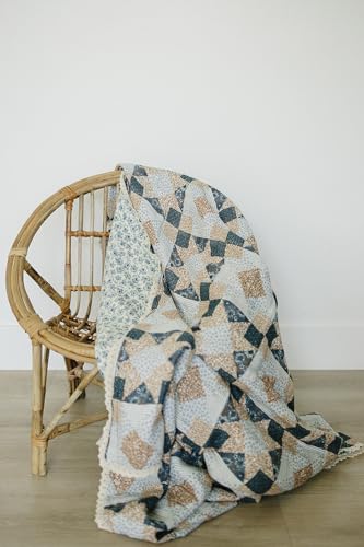 Image of Mebie Baby Muslin Quilt, Patchwork Print and Blue Blossom, 100% Muslin Cotton Baby Blankets for Girls and Boys, Muslin Baby Blanket for Newborns, 47 inchx47 inch