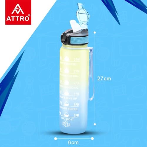 Image of ATTRO Prime Motivational Water Bottle-Set of 2-Blue Yellow-1L