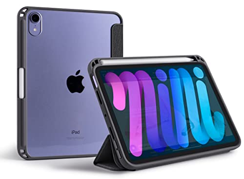 Tineeowl Ipad Mini 6 Mocha 2021 Ultra-Slim Clear Case With Pencil Holder + Tri-Fold Stand Cover, Absorbs Shock, Lightweight (Black) #TOP21