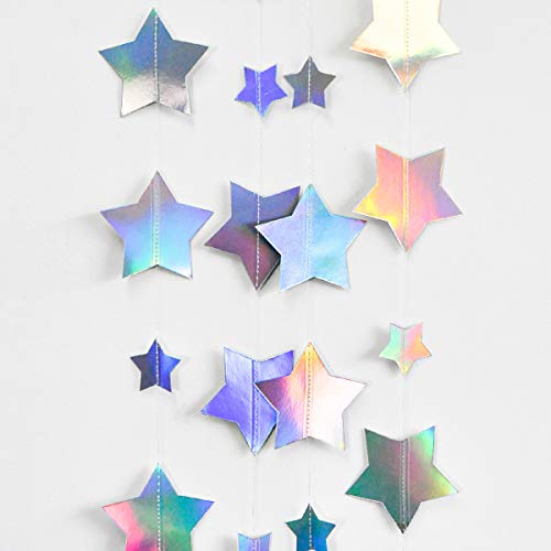 Holographic Big Star Party Decorations Hanging Iridescent Stars Garlands For Birthday Party Decor Rainbow Star Banner For Unicorn Theme Starry Night Baby Shower Wedding Kids Party Paper Streamer #TOP25