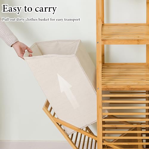 Bamboo Laundry Hamper - Spacious Storage Basket for Easy Sorting Lightweight & Strong Load-Bearing Perfect for Bathroom Easy Assembly & Carrying - Image 4