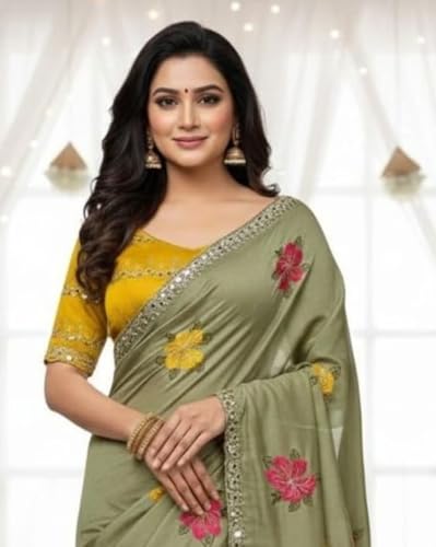 Image of Star Georgette Saree with Sequin Embroidery Work and Embroidered Blouse (Star-104)