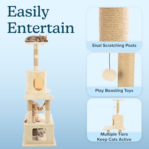Torre para gatos 57 pulg altura con 2 casas y 5 postes miniatura 4
