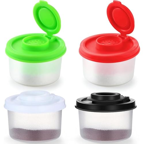 YAFIYGI Juego de saleros y pimenteros de viaje, mini coctelera portátil transparente con tapa de color, a prueba de humedad para camping, contenedores de especias, pequeños tarros de especias de