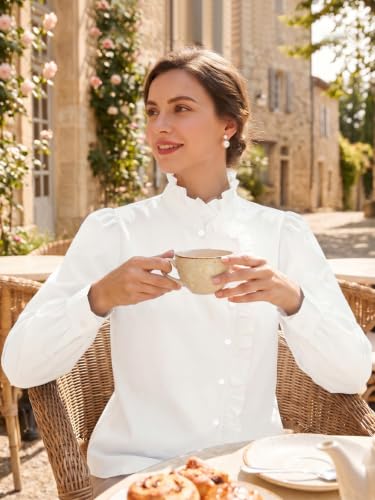 Flowyair Button Down Shirts for Women Casual Long Sleeve Ruffle Fall Tops - image 5