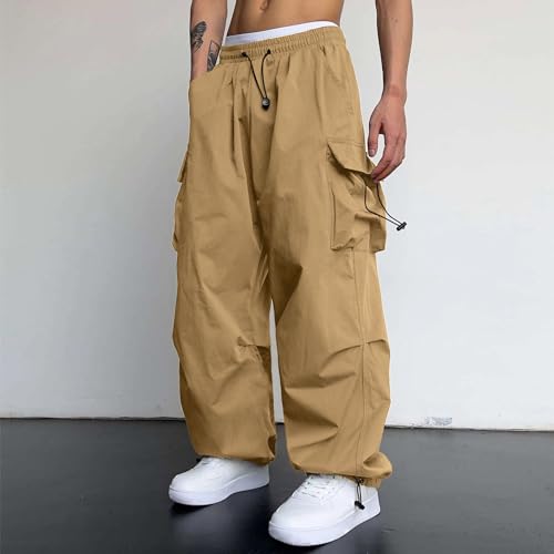 Mens Casual Waist Color Sports Hat Woven Pocket Foot Rope Solid Pants Street Cargo Tie Mens Cargo Pants Pocket4