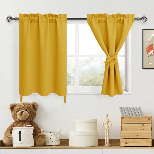 Rideaux thermiques courts DWCN jaune d'été pour petite fenêtre de salon lot de 2 - 2
