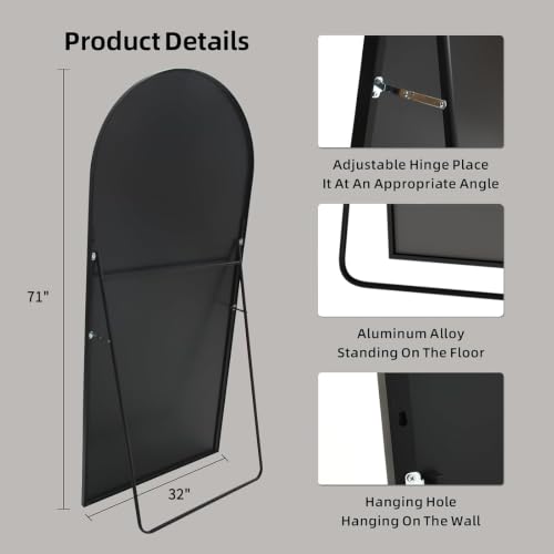 Image of LFT HUIMEI2Y 71 inchx32 inch Arch Full Length Mirror, Black Floor Mirror