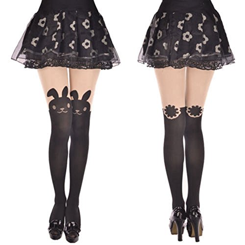 Zantec Femmes Mignonne Bande dessinée False High Tube Bas Collant Genou Haute Collants Chaussettes Lapin