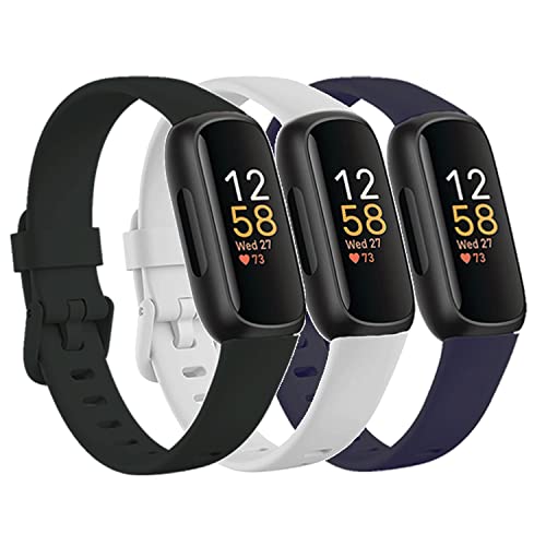 Ybludiy 3 Pack Compatible with Fitbit Inspire 3 Bands,Soft Sport Bands Silicone Replacement Wristband for Fitbit Inspire 3 Tracker Smart Watch for Women Men