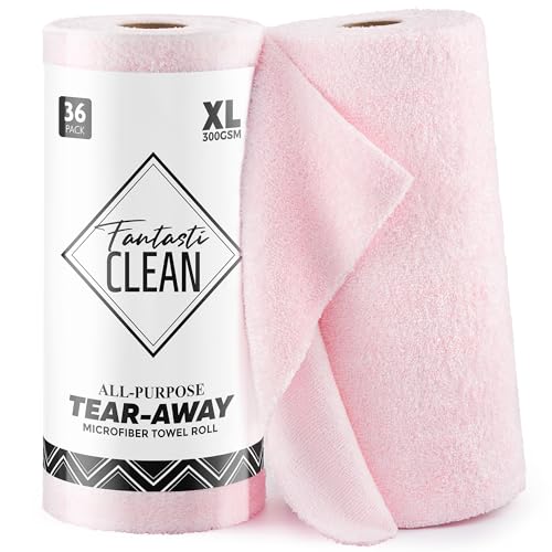 Fantasticlean Tear-Away Microfiber Cleaning Cloth Roll, 12'' by 12''- 36 Sheets, Thick & Large Detailing Towels, Ultra Absorbent, Lint-Free Reusable W
