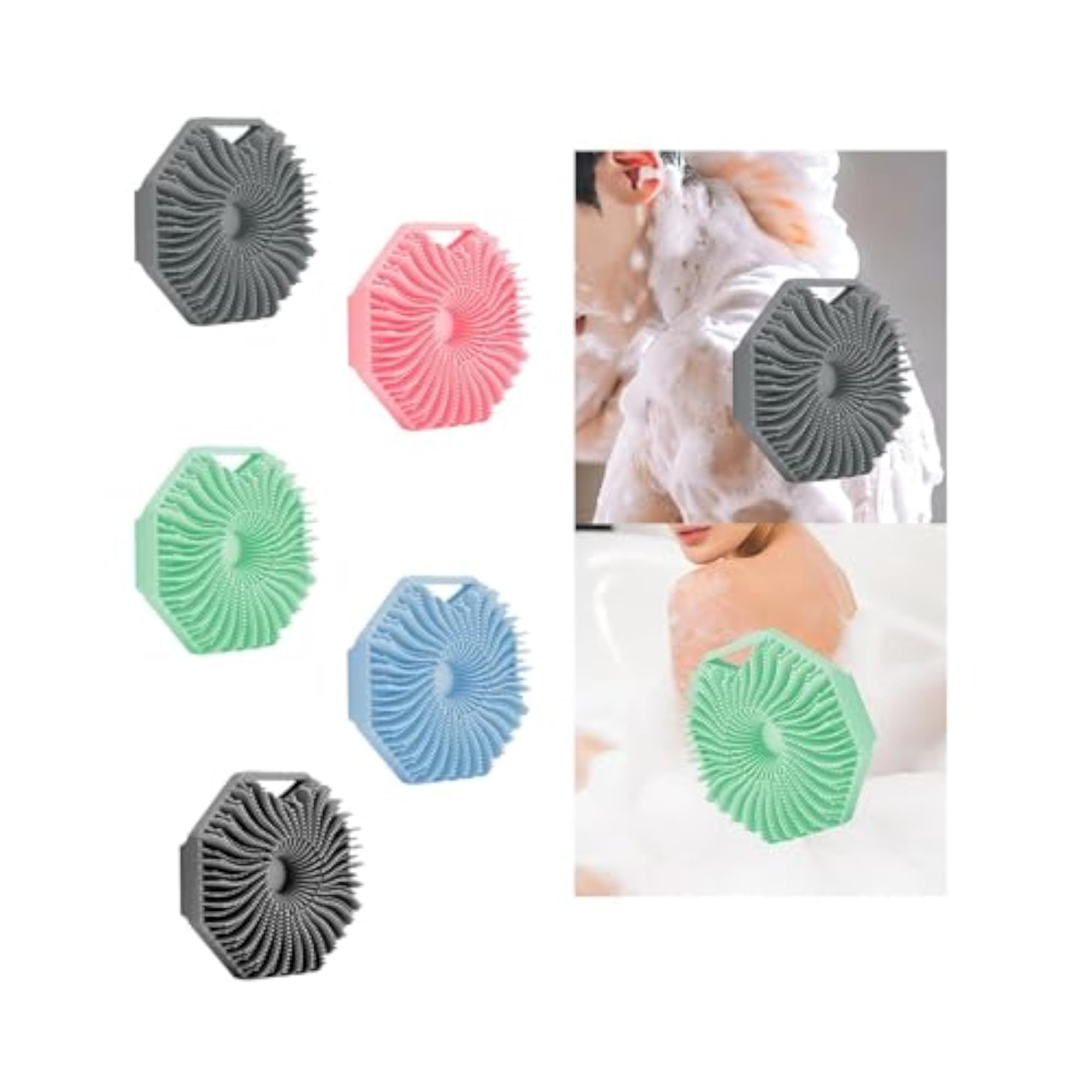 Silicone Shower Scrubber Body Brush, Octagonal Shape