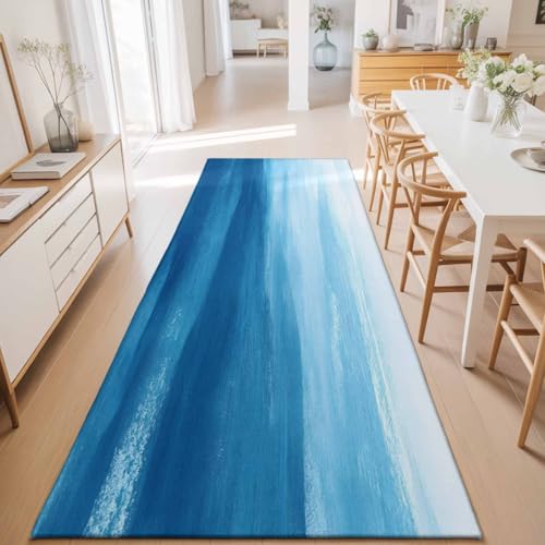 Tapete corredor azul moderno 2x6 pies antideslizante lavable
