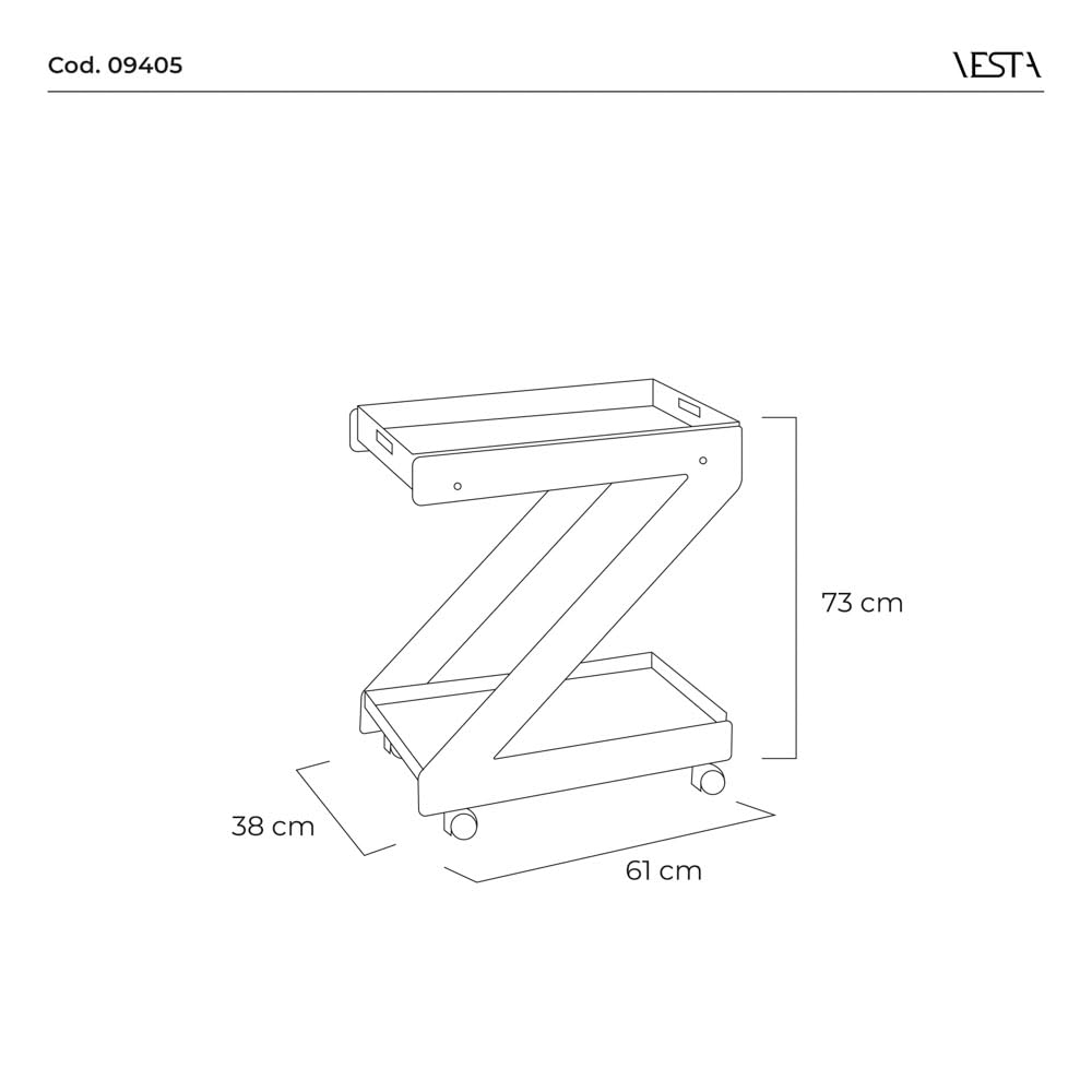 VESTA Zeta Chariot à repas à 2 niveaux – Plateaux amovibles – 4 roulettes pivotantes – Transparent – H73 cm – Cristal acrylique – Fabriqué en Italie