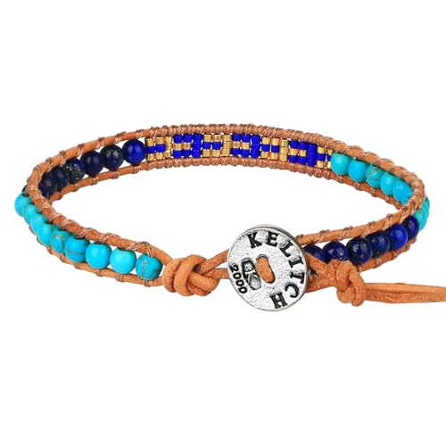 Image of KELITCH Turquoise Beaded Wrap Bracelets Bangle Handmade Charm Chain Strand Bracelet For Women