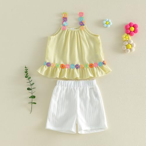 Image of Little Toddler Kids Girl Clothes Set 1-8 Years Summer Outfits Solid Color Tank Tops & Shorts
