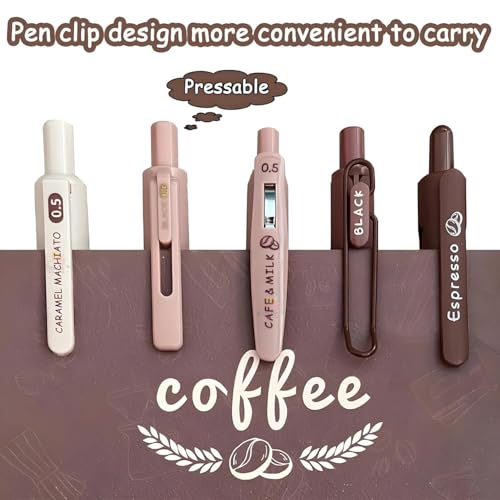 Image of PAXCOO Stylish Retractable Pens for Kids, Coffee Theme 0.5mm Gel pen Set, Retractable Pens for Kids, Smooth Writing Quick Dry Ink Elegant Pen for School Office Supplies Comfortable to Write(Coffee)