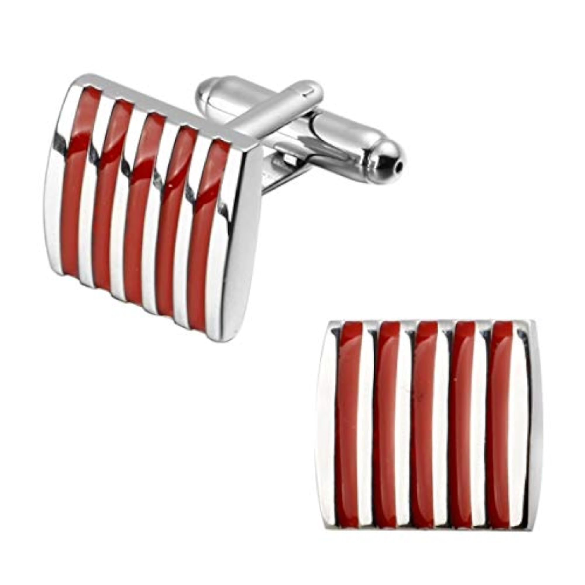 Men's Square Stripes Silver Cufflink Pair in Gift Box