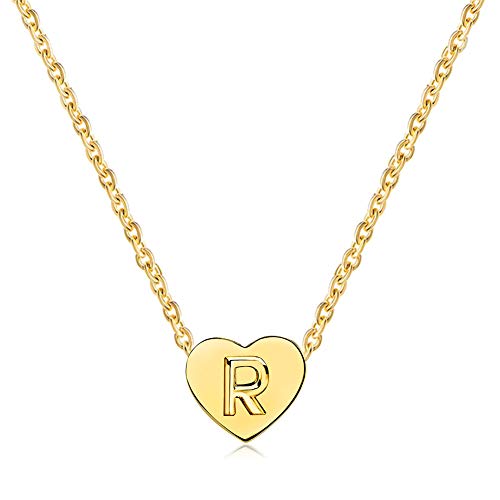 Collar de corazón dorado con inicial A-Z para mujer de SBI Jewelry