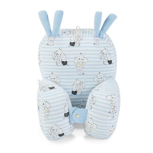 Image of haus & kinder 100% Cotton Poplin Adjustable Pillow Cum Seat for 6 to 9 Months | Head Protector for Safety | Blue Color | Size H: 31cm, W: 21cm | Elephantastic, 1Pc