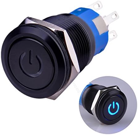 Ulincos Latching Pushbutton Switch U19C1 1NO1NC SPDT ON/Off Black Metal Shell with Blue LED Suitable for 19mm 3/4" Mounting Hole (Blue)
