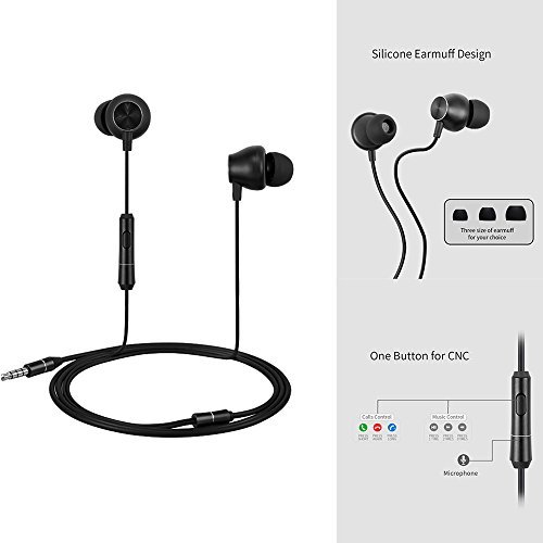 Headphones Earbuds Metal Stereo with Mic, Wired Earphones in-Ear 3.5mm Noise Cancelling for PC, iPhone, iPad, Samsung, Android,MP3 & MP4 Players