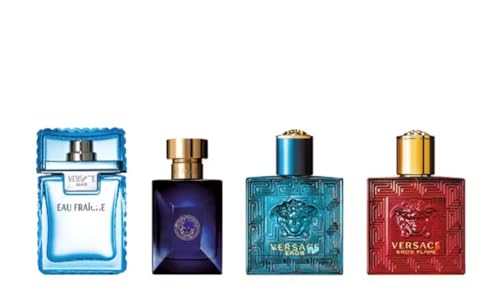 Vrsace Man - Juego de regalo de mini perfume de viaje de 4 x 5 ml, Fraiche, Dylan Blue, Eros Eau de Toilette, Flame Eu de Parfum