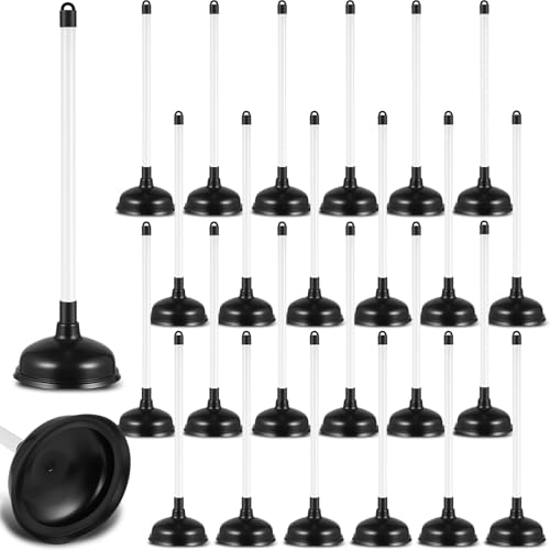 Reallnaive 24 Pack Toilet Plungers Bulk with 19.7 Inch Long Handle Force Suction Cup Rubber Plunger for Bathroom to Fix Clogged Toilets Drains (Black)