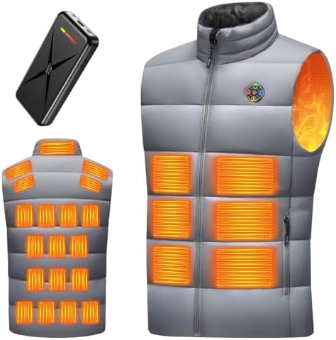 （09:30時点） [櫻の萌] 電熱ベスト 加熱ベスト ヒーター 【業界上位・25箇所発熱・50000mAhバッテリー付き】 3エリア独立発熱 6段階温度調節 USB/DC7.4V急速給電 ヒートジャケット メンズ レディース 防風撥水 保温 速暖 裏起毛襟 ダウン綿 丸洗い可能 (JP, アルファベット, M, グレー（バッテリー付き）)
