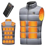 [櫻の萌] 電熱ベスト 加熱ベスト ヒーター 【業界上位・25箇所発熱・50000mAhバッテリー付き】 3エリア独立発熱 6段階温度調節 USB/DC7.4V急速給電 ヒートジャケット メンズ レディース 防風撥水 保温 速暖 裏起毛襟 ダウン綿 丸洗い可能 (JP, アルファベット, L, グレー（バッテリー付き）)