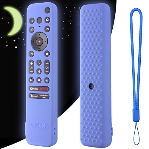 Image of Oboe Silicone Tv Remote Cover Compatible with Sony Smart Tv 2022 Voice Remote RMF-TX 800U / RMF-TX 900U Remote Protective Case with Lanyard (C-Glow in Dark Blue) [Remote NOT Included]