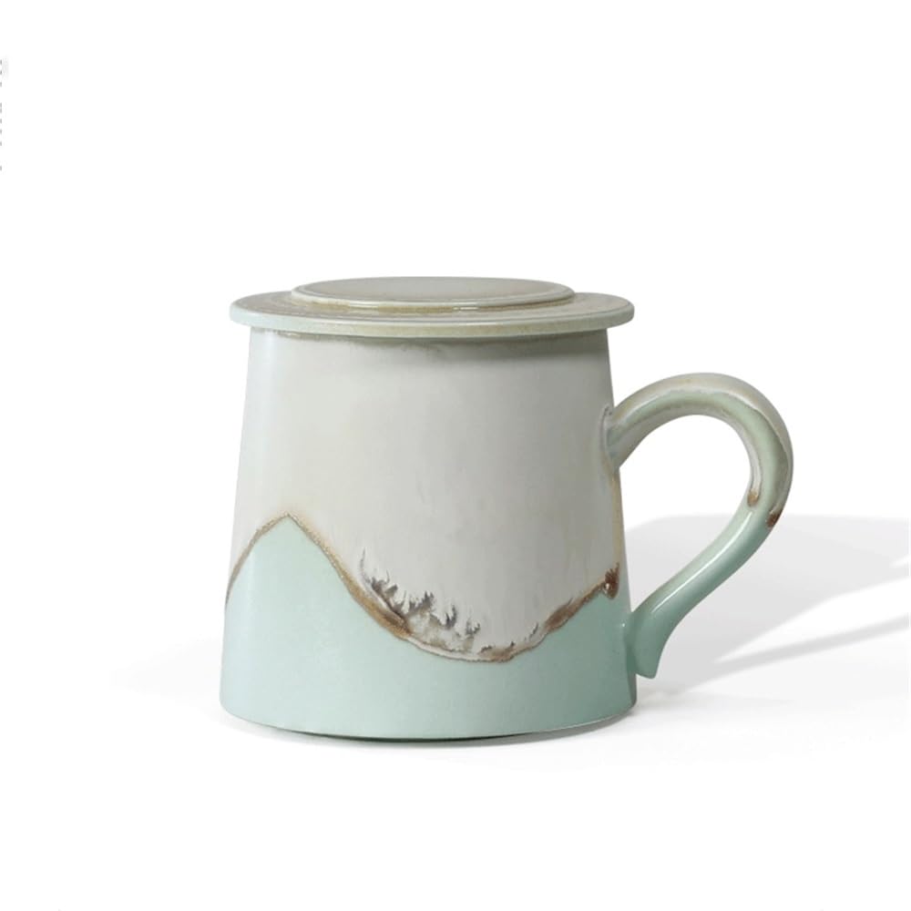 Filiżanka herbaty Elegancki zielony kubek do kawy z pokrywką zestaw 1, wykwintny ceramiczny w stylu atramentu, pojemność 11,5 uncji użytku biurowego