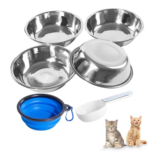 6 Pièces Gamelle Chat, Inoxydable Bols Gamelles Peu Profondes, Chien Chaton Alimentaires Eau pour Chiots Hamsters Lapins Petits Animaux