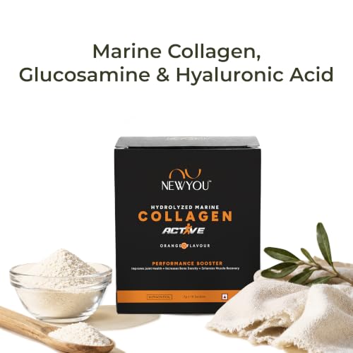 Image of NEWYOU Active Marine Collagen Powder | Joint Support, Muscle Recovery & Bone Health | With Glucosamine, Chondroitin, Hyaluronic Acid & Vitamin C | Orange Flavour | 70g